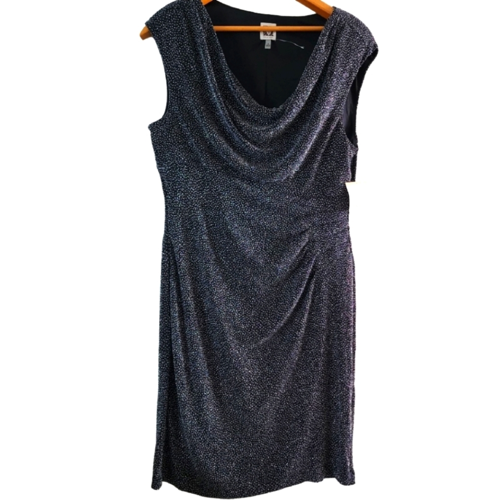 NWT Anne Klein Black With Sparkle Dress Rouching Sleeveless Cocktail Party Sz 12